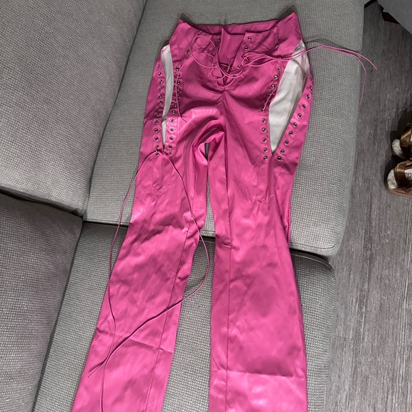 I.AM.GIA Pants - I.Am.Gia Xenia bubblegum pink lace up faux leather pants- size small